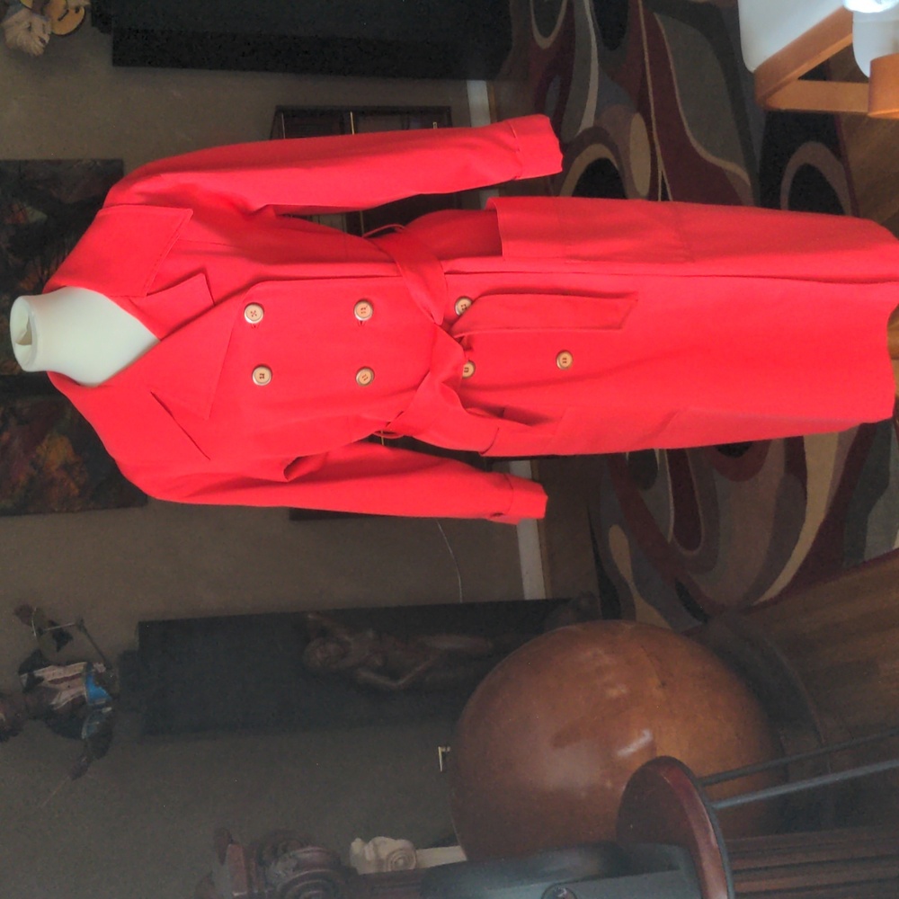 Bright Red Vintage Raincoat with Pockets
